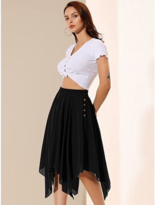 Allegra K Women's Elastic Waist Stripe Chiffon Handkerchief Hem Midi Skirt