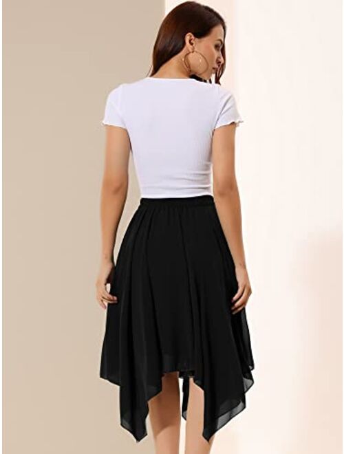 Allegra K Women's Elastic Waist Stripe Chiffon Handkerchief Hem Midi Skirt