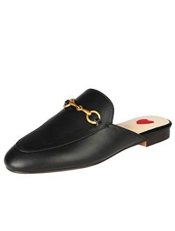 Arqa Mules for Women Leather Slip On Mule Backless Low Heel Loafers Slide Slippers