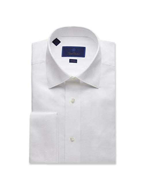 David Donahue Men's Horizontal Rib Solid Trim Fit Formal Tuxedo Shirt - White