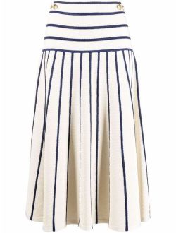 stripe-detail yoke-waist skirt