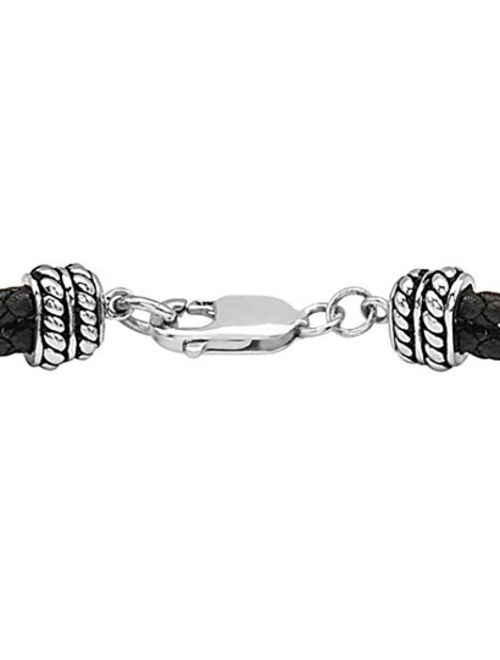 Effy Jewelry Onyx ID Bracelet in 925 Sterling Silver/Leather, 7.8 TWCIBK0M654XX