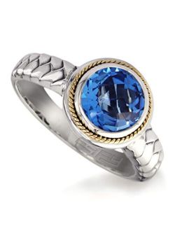 925 STERLING SILVER/18K YELLOW GOLD BLUE TOPAZ RING