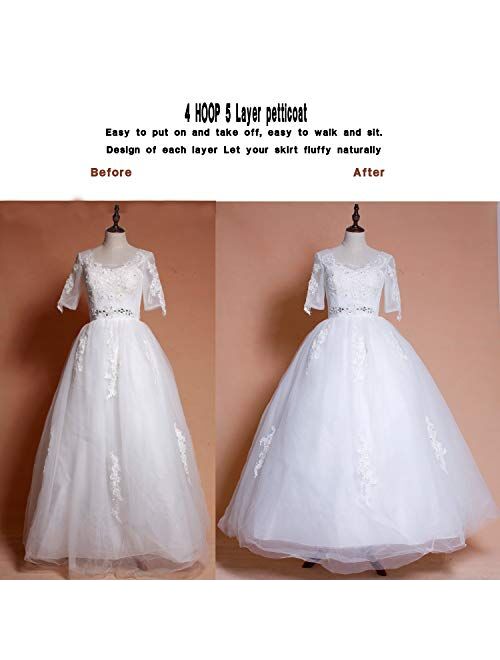 YULUOSHA Women's Crinoline Petticoat 4 Hoop Skirt 5 Ruffles Layers Ballgown Half Slips Underskirt for Wedding Bridal Dress