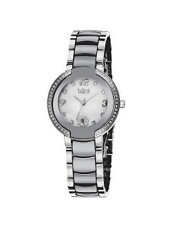 Women's Diamonds Watch - 8 Genuine Diamond Hour Markers with Crystal Bezel On Ceramic Bracelet - BUR072