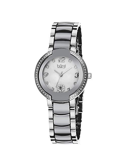 Burgi Women's Diamonds Watch - 8 Genuine Diamond Hour Markers with Crystal Bezel On Ceramic Bracelet - BUR072