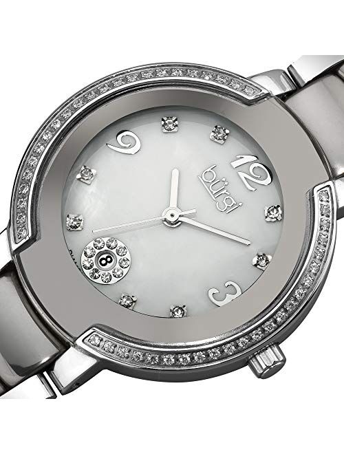 Burgi Women's Diamonds Watch - 8 Genuine Diamond Hour Markers with Crystal Bezel On Ceramic Bracelet - BUR072