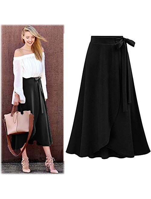 Seryu Skirts for Women's Plus Size Solid Flare Hem High Waist Midi Skirt Sexy Uniform Pleated Skirt