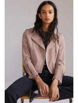 Faux Suede Moto Jacket With Zipper Pockets