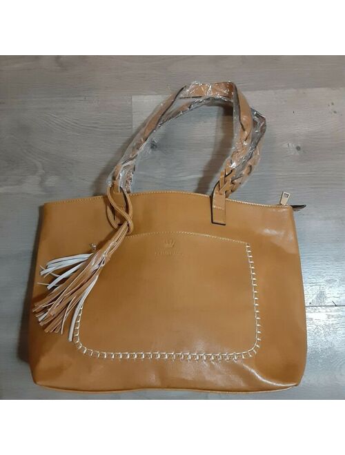 ELIMPAUL New Elim & Paul tan faux leather large tote bag 17X10 fringe accent