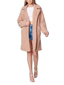 [BLANKNYC] womens Faux Sherpa Mid Length Coat With Pockets, Comfortable & Stylish Jacket