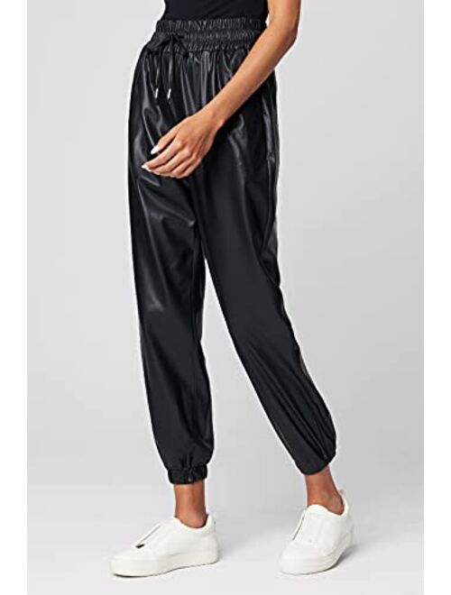 [BLANKNYC] Womens Luxury Vegan Leather Joggers Pant with Elastic Waistband, Comfortable & Stylish Pant