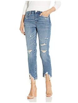 [BLANKNYC] womens High Rise Crop With Fray Hem Finish Detail and Destruction Jeans, Blue