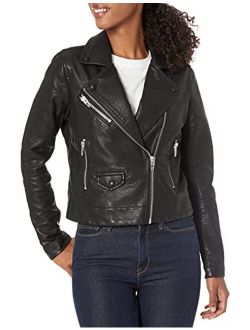 [BLANKNYC] womens Vegan Leather Moto Jacket With Pocket Detail, Comfortable & Stylish Coat