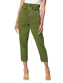 [BLANKNYC] Womens Garment Dye Elastic Waist Baggy Paperbag Pants, Stylish & Trendy Jean