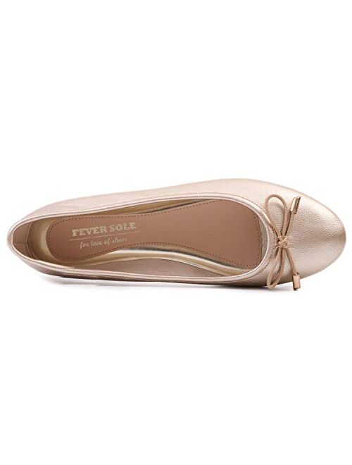 FEVERSOLE Women's Soft Cushion Comfort Round Toe Metal Trim Fashion String Tie Ballet Flats Walking Shoes