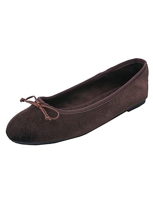 FEVERSOLE Women's String Tie Ultra Soft Colorful Memory Foam Cushioned Faux Suede Home Ballet Flats