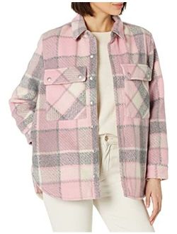 [BLANKNYC] womens Oversized Plaid Flannel Shacket, Comfortable Long Sleeve & Stylish Shirt Jacket