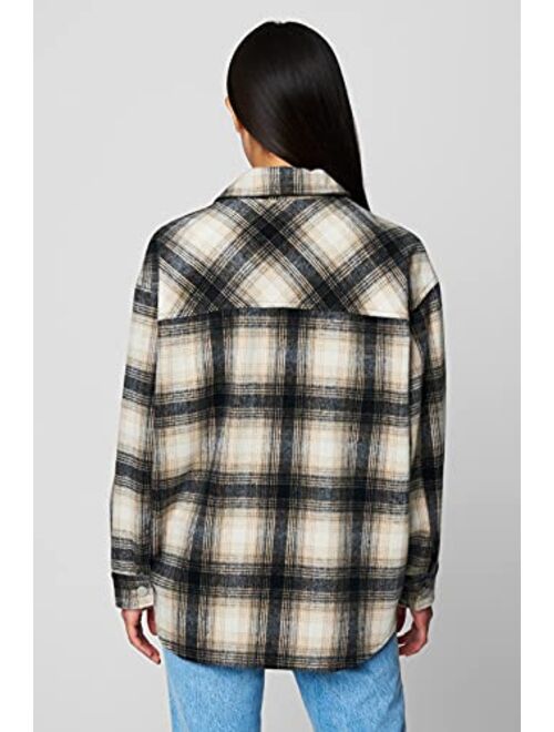 [BLANKNYC] Mens Luxury Clothing Oversized Snap Front Plaid Shirt, Comfortable & Casual Jacket Shacket