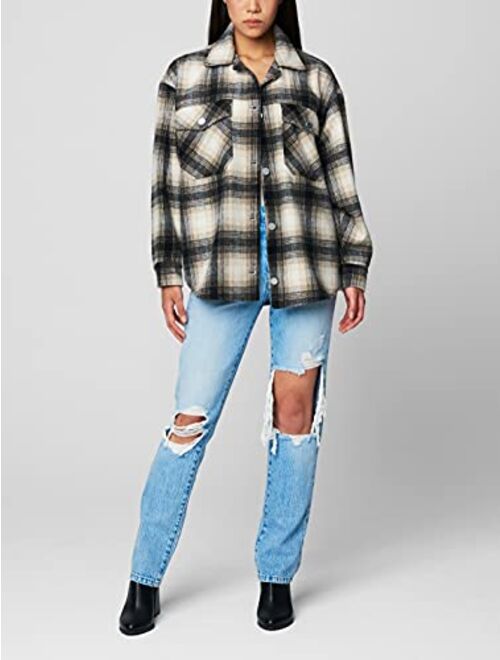 [BLANKNYC] Mens Luxury Clothing Oversized Snap Front Plaid Shirt, Comfortable & Casual Jacket Shacket