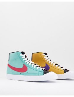 Blazer Mid '77 EMB sneakers in washed teal/gym red