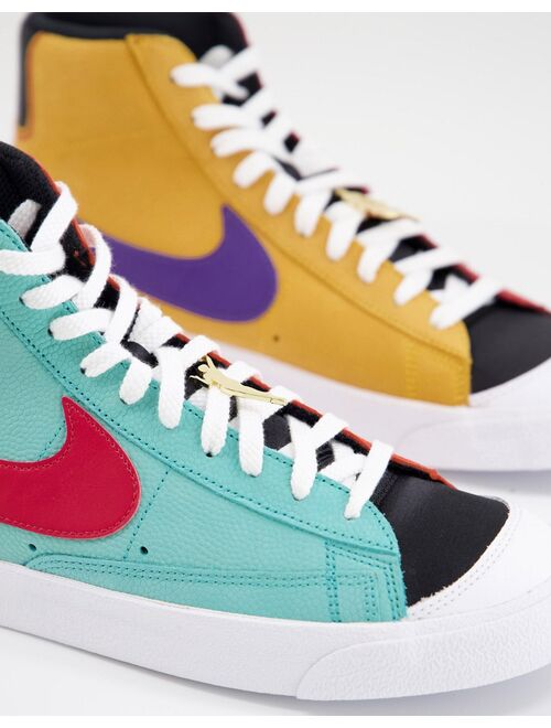 Nike Blazer Mid '77 EMB sneakers in washed teal/gym red