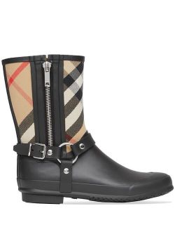 House-check strap-detail rain boots