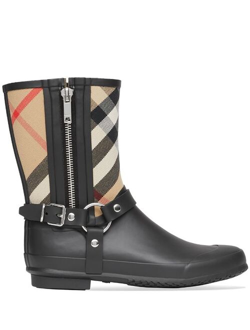 Burberry House-check strap-detail rain boots