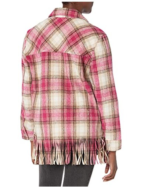 [BLANKNYC] Women's Luxury Oversized Snap Front Plaid Shacket, Comfortable & Casual Jacket Shirt