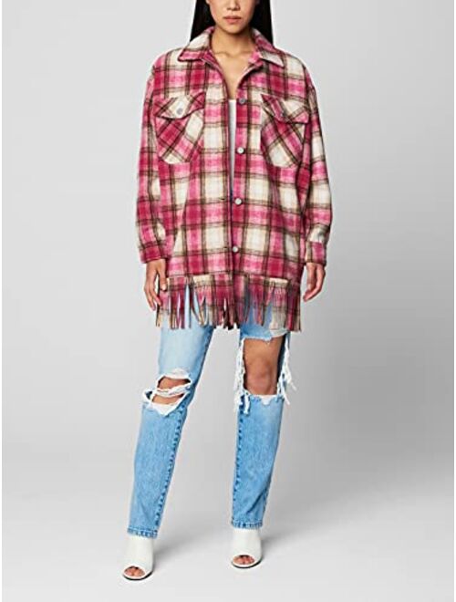 [BLANKNYC] Women's Luxury Oversized Snap Front Plaid Shacket, Comfortable & Casual Jacket Shirt