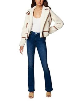 [BLANKNYC] womens Faux Sherpa Moto Jacket With Vegan Leather Taping Detail, Comfortable & Stylish Coat