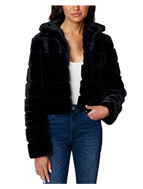 [BLANKNYC] Women's Black High Collar Cropped Faux Fur Jacket