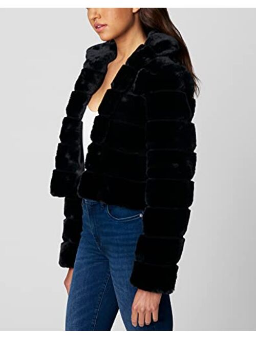 [BLANKNYC] Women's Black High Collar Cropped Faux Fur Jacket