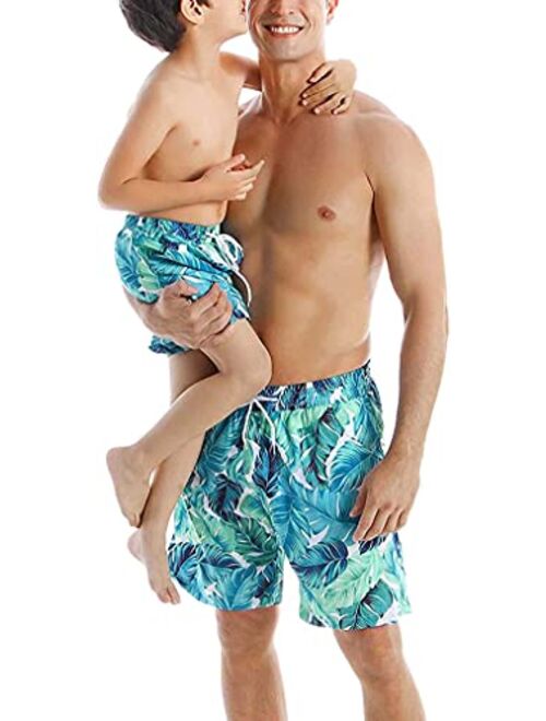 Louvton Family Matching Swimsuit Father and Son Floral Print Beachwear Swimwear Sets Daddy and Me Swimming Trunk