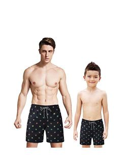 Yubikwete Father and Son Swimtrunks Quick Dry Family Matching Drawsting Closed Boardshort Side Pocket Lightweight with Mesh Lining