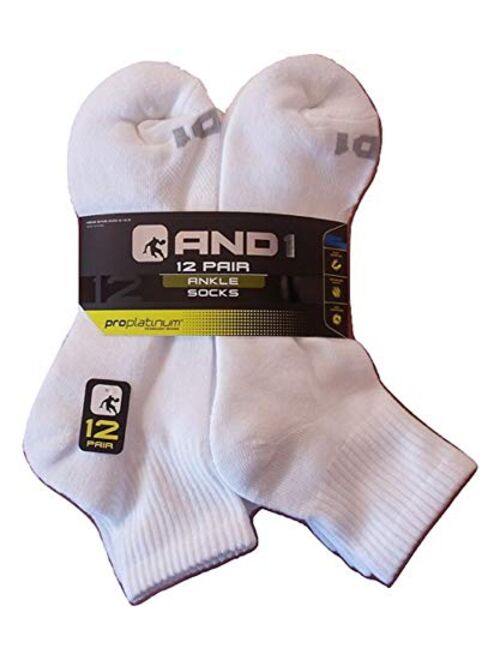And1 White 12 Pair ProPlatinum Ankle Socks