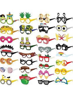 Pixipy Funny Paperboard Photo Booth Props Glasses - 30-Pack Paper Party Glasses for Adults and Kids - Fun Novelty Party Favors Accessories for Birthdays, Luau and Summer 