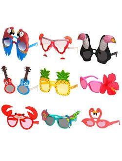 Ocean Line Luau Party Sunglasses - 9 Pairs Funny Hawaiian Glasses, Tropical Fancy Dress Props, Fun Summer Kids Party Favors, Beach Themed Party Supplies Decoration