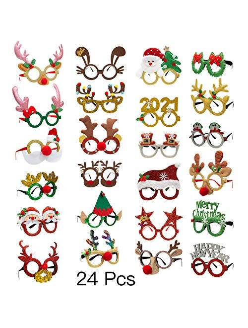 Crafare Christmas Eyeglasses Frame 24pc Holiday Party Decoration Costume Eyeglasses Creative Funny Eyewear for Xmas Holiday Favors Assorted Styles