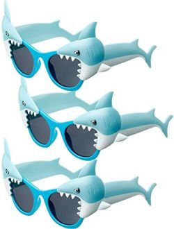 Frienda 3 Pairs Shark Sunglasses Funny Shark Eyeglasses Novelty Costume Sunglasses for Boys Girls Birthday Ocean Theme Party Decoration Photo Props Toys