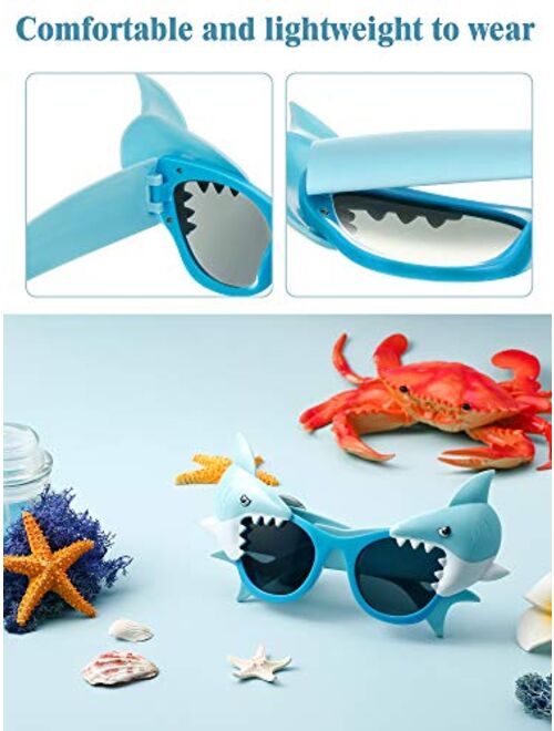 Frienda 3 Pairs Shark Sunglasses Funny Shark Eyeglasses Novelty Costume Sunglasses for Boys Girls Birthday Ocean Theme Party Decoration Photo Props Toys