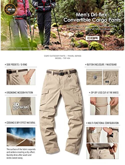 CQR Men's Convertible Cargo Pants, Water Repellent Hiking Pants, Zip Off Lightweight Stretch UPF 50+ Work Outdoor Pants
