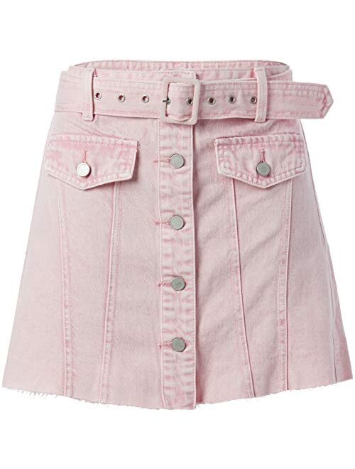 [BLANKNYC] Womens Luxury Clothing Pink Utility Skirt with Self Belt & 3 Button Closure, Comfortable & Stylish