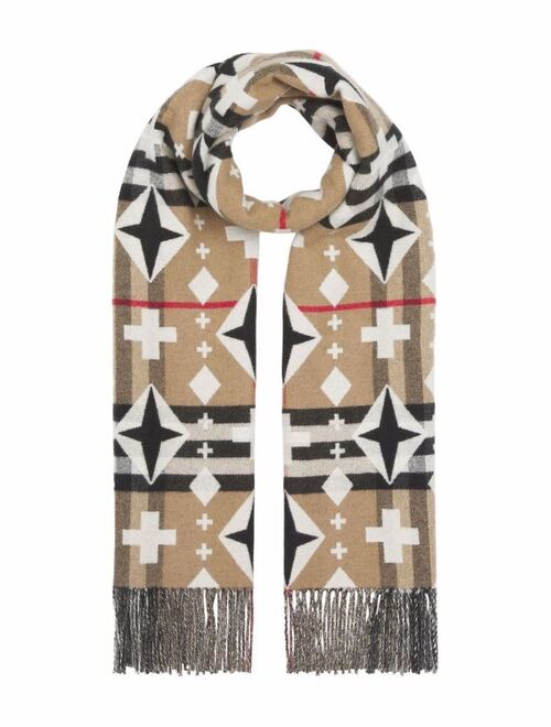 Burberry geometric check cashmere jacquard scarf