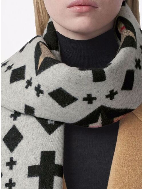 Burberry geometric check cashmere jacquard scarf
