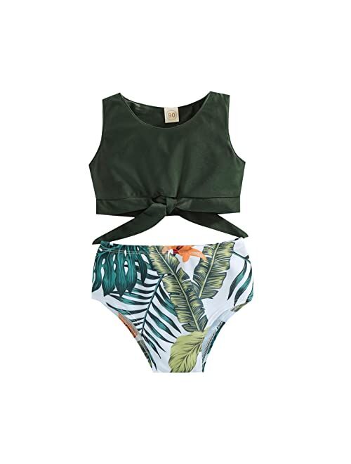 Jxzom Family Matching Swimwear Two Pieces Summer Bikini Set Leaf Printed Ruffles Sisters and Brothers Bathing Suits