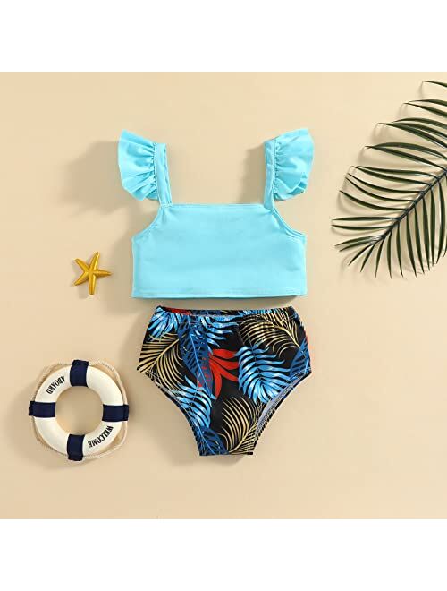Jxzom Family Matching Swimwear Hawaiian Bikini Set Leaf Printed Ruffles Baby Sisters and Brothers Bathing Suits