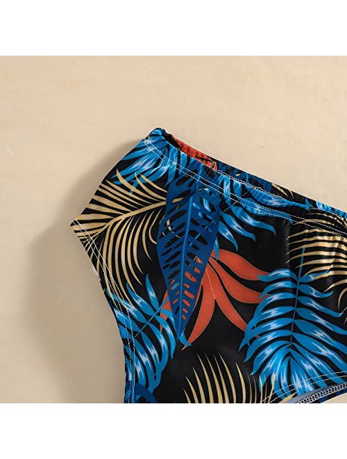 Jxzom Family Matching Swimwear Hawaiian Bikini Set Leaf Printed Ruffles Baby Sisters and Brothers Bathing Suits