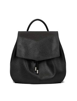 - Convertible Drawcord Bag Backpack - Large Internal Storage 8 Pockets Wipeable Vegan Leather (Ebony)