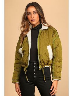 Blank NYC On the Ball Green Quilted Bomber Jacket
